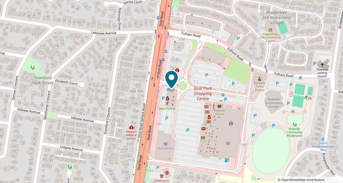 Map showing our clinic on Stud Road, Rowville, next to Stud Park Shopping Centre